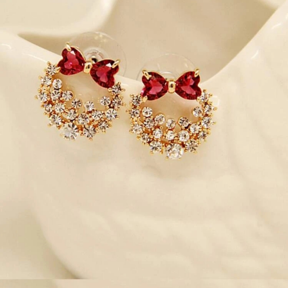 Rhinestone Stud Bow Earrings